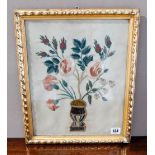 AN 18th CENTURY SILK AND WOOL NEEDLE POINT PICTURE OF FLOWERS IN A VASE IN A GILT FRAME 35 cm x 28