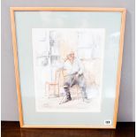 A CONTINENTAL WATERCOLOUR OF ELDERLY SEATED GENTLEMAN, signed 'Cyprue'? in bottom left corner 34