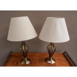 A PAIR OF CONTEMPORARY OPEN BALUSTER ANTIQUED BRASS TABLE LAMPS 35cm high (without shade)