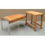 A 1970s style chrome framed table and a leather veneered stool.  44 x 77 x 43 cms