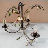 A CONTEMPORY 3 BRANCH OLIVE DECORATED CENTRAL LIGHT FITTING 44cm high