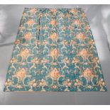 THREE LINED ROSE PATTERN PALE BLUE CURTAINS with two smaller matching panels 246cm drop x 190cm wide