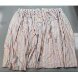 TWO PAIRS OF ICE BLUE AND PEACH COLOUR STRIPED PATTERN LINED CURTAINS with tie backs and pelmet
