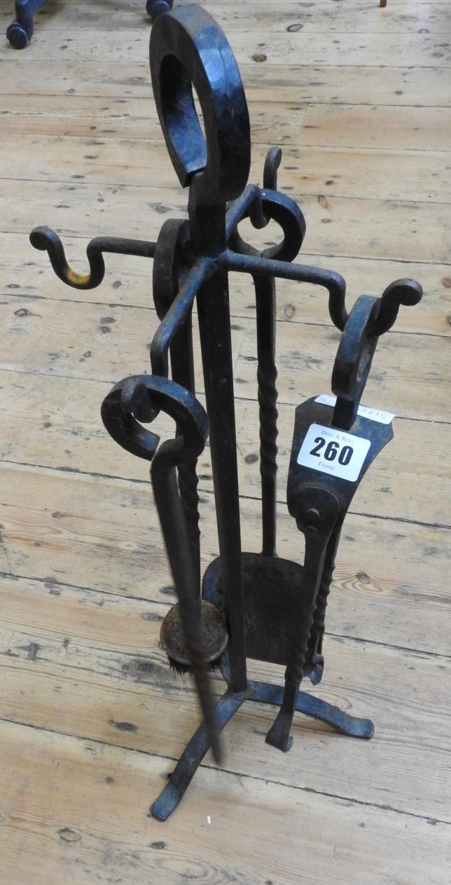 WROUGHT-IRON 4-PIECE COMPANION SET AND STAND 66cm high