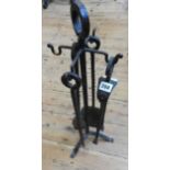 WROUGHT-IRON 4-PIECE COMPANION SET AND STAND 66cm high
