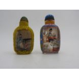 TWO CHINESE PEKING GLASS AND REVERSE PAINTED SNUFF BOTTLES 20TH CENTURY 7.5cm high approx