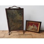 19TH CENTURY ROSEWOOD FRAMED TAPESTRY PANEL OF ANGLING SCENE 28 x 37cms, and an angling scene