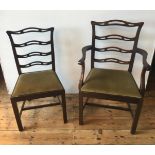 SET OF SEVEN MAHOGANY LADDER BACKS DINING CHAIRS 20TH CENTURY in the George III style, including two