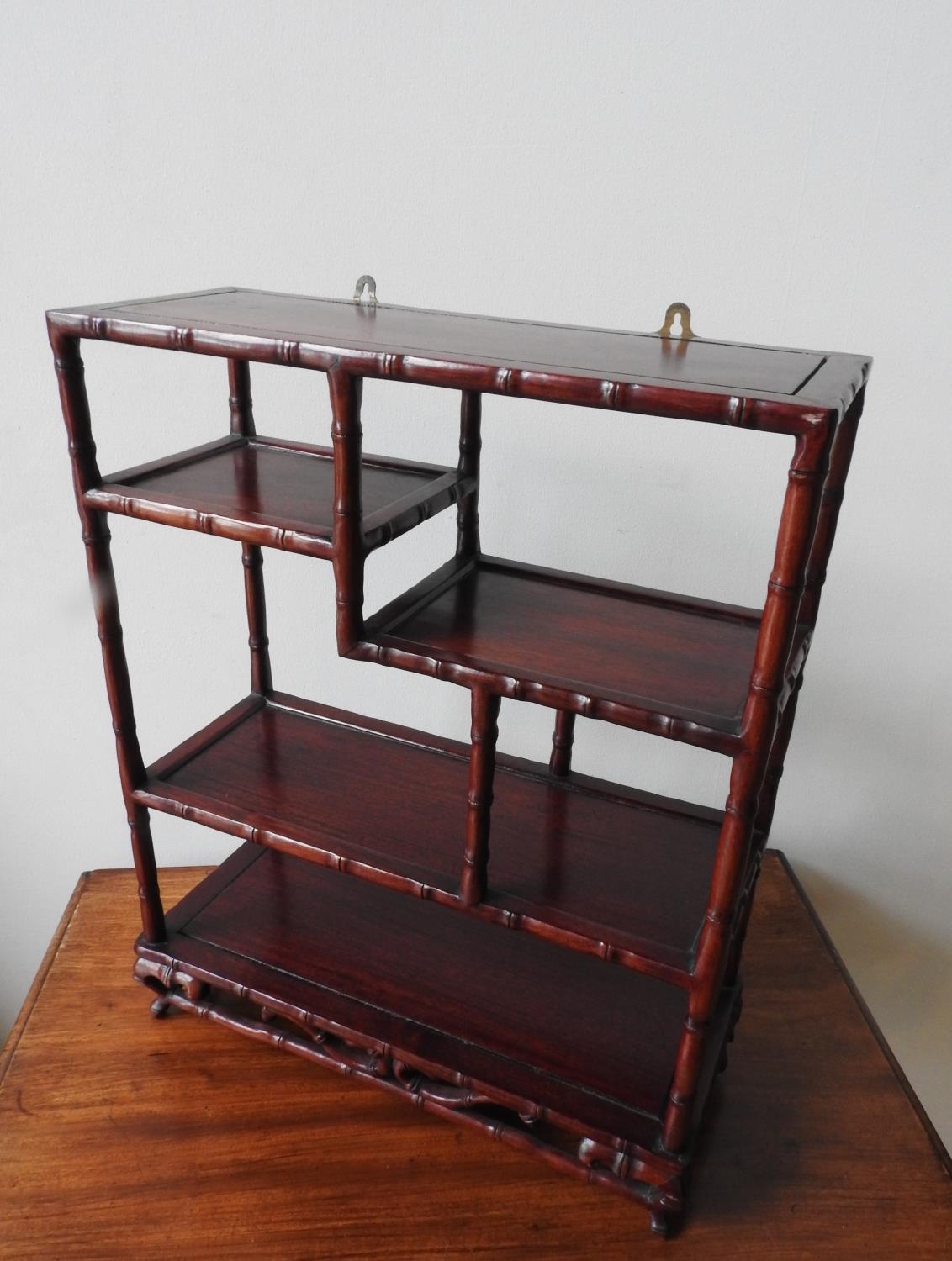 SET OF CHINESE SIMULATED BAMBOO HARDWOOD STANDING SHELVES 20TH CENTURY 58cm high, 45cm wide - Image 2 of 3