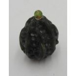 UNUSUAL CHINESE GREEN-HARDSTONE SNUFF BOTTLE 20TH CENTURY modelled as a walnut 5.5cm high