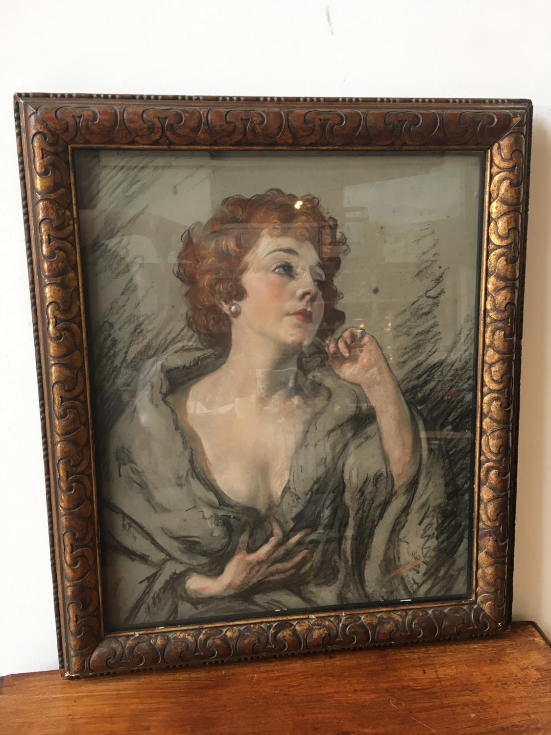 SOCIETY PORTRAIT OF A ELEGANT LADY 1950'S goauche on paper, framed 60cm high, 49cm wide NOTE: the