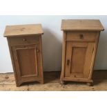 TWO 19th CENTURY WAXED PINE POT CUPBOARDS 83 x 46cms, 78 x 44cms
