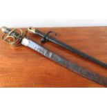 A FRENCH 1875 BAYONET AND NAVAL OFFICER'S SWORD, the bayonet 66cm long inc scabbard, the sword