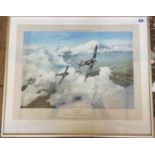 ROBERT TAYLOR AVIATION LITHOGRAPH, SIGNED BY DOUGLAS BADER 33 x 47cm