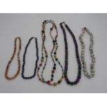 FIVE HARDSTONE NECKLACES, CERAMIC BEAD NECKLACE, and eight other costume necklaces