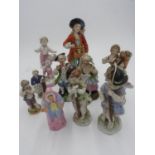 CERAMIC FIGURINES OF PUTTO, CHERUBS, MARKET TRADER AND LADIES (10)