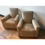 A PAIR OF VINTAGE DEEP SEATED UPHOLSTERED ARMCHAIRS 83cm x 75cm x 80cm
