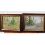 NICHOLAS MACE (1949) FROSTY MORNING & THE RIVALS oil on board, signed, framed, PAIR# 30cm high x