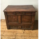 AN 19th CENTURY FRUIT WOOD COFFER WITH DRAWER 73 x 95 x 58 cms