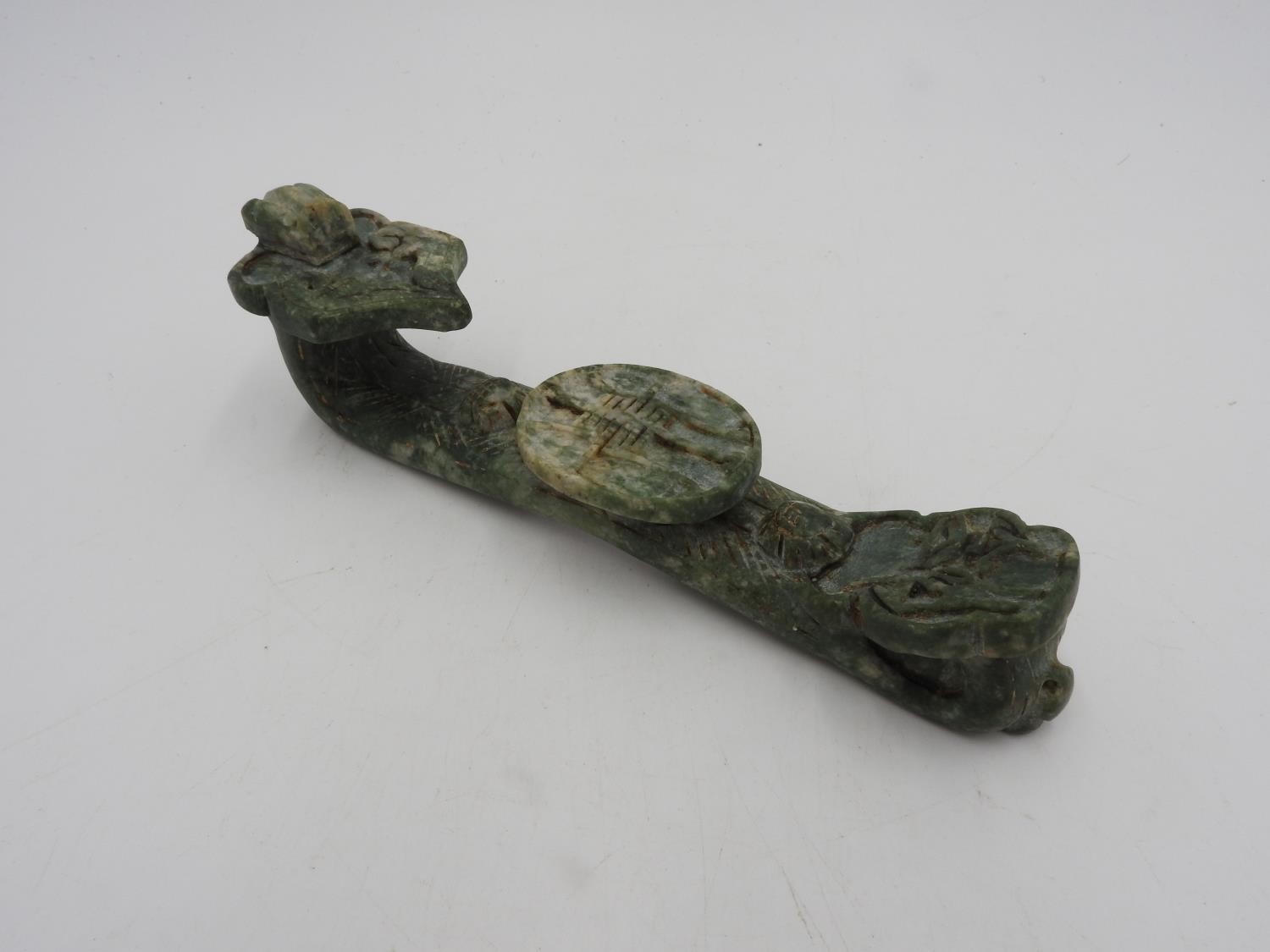 CHINESE CARVED HARDSTONE RUYI SCEPTRE 20TH CENTURY 19cm long