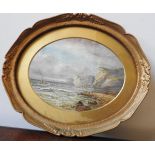 OVAL FRAMED COASTAL WATER COLOUR SIGNED E.M EARP