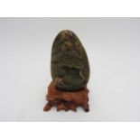 CHINESE JADE CARVED BOULDER 20TH CENTURY on a wooden stand 12cm high