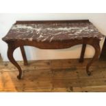 VICTORIAN BURR WALNUT MARBLE TOP CONSOLE TABLE, BY HOLLAND & SONS CIRCA 1860 the serpentine rouge