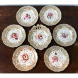 7 19th CENTURY GILDED HAND PAINTED FLORAL DECORATED PLATES