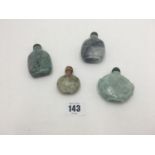 FOUR CHINESE JADE AND HARDSTONE SNUFF BOTTLES 20TH CENTURY largest, 7cm high, smallest, 5cm high