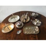 SILVER PLATED STYLISED CRUETS,GALLERY TRAY, SALVER, TEAPOT AND OTHER PLATED ITEMS, including oval