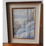 NILS WICKBERG (1907-1971) WINTER LANDSCAPE mixed media on paper, signed and dated 1967, framed