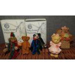 TWO JESTERS AND ONE BEAR BY TEDDY-HERMANN MINIATURBAR AND TWO CERAMIC MODEL BEARS 8cm high