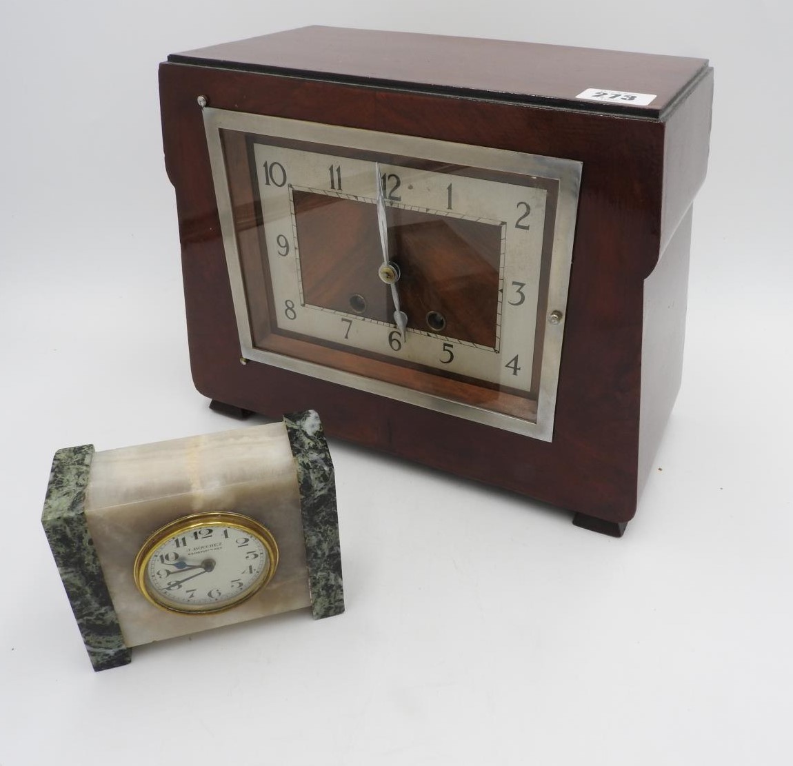 WOODEN CASED MANTEL CLOCK AND MARBLE CLOCK