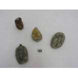 FOUR CHINESE CARVED JADE SNUFF BOTTLES 20TH CENTURY largest, 8cm high, smallest, 4cm high
