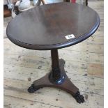 VICTORIAN ROSEWOOD CLAW FOOT TRIPOD LAMP TABLE 64cm high, 48cm dia