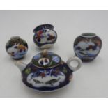FOUR MINIATIRE JAPANESE IMARI WARES EARLY 20TH CENTURY comprising a teapot (associated lid), and