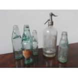 FROME ETCHED SODA SYPHON AND LOCAL VINTAGE GLASS BOTTLES
