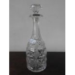 CUT GLASS DECANTER AND STOPPER EARLY 20TH CENTURY etched with fruiting vines 31cm high