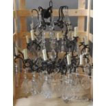 FIFTEEN BRANCH GLASS DROP CHANDELIER LIGHT FITTING