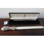 SILVER HANDLE PAPER KNIFE  LATE 19TH CENTURY with an ivory blade; together with a SILVER HANDLED