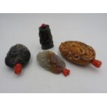 FOUR CHINESE CARVED HARDSTONE SNUFF BOTTLES 20TH CENTURY largest, 12cm high, smallest, 8cm high