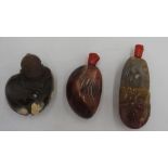 THREE CHINESE HARDSTONE SNUFF BOTTLES 20TH CENTURY largest, 10cm high, smallest, 7cm high