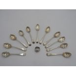 SET OF 8 HALLMARK SILVER TEAPOONS AND 3 OTHER HALLMARK SILVER TEASPOONS, and a ring fashioned from a