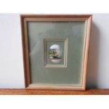 ENAMEL PAINTED OVAL COPPER PANEL DEPICTING RURAL SCENE, in gilt frame