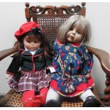 ONE ZAPF CREATION DOLL IN BLUE DRESS WITH HEARTS (64CM HIGH) AND ONE COROLLE DOLL IN SCHOOL