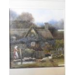 WATERCOLOUR OF COTTAGE SCENE BY DAVIS PRITCHARD 21.5 x 20cms