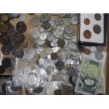QUANTITY OF COINAGE INCLUDING GEORGE V SILVER FLORINS AND PRE 1947 SILVER COINS, with bank notes and