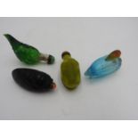 FOUR CHINESE PEKING GLASS SNUFF BOTTLES 20TH CENTURY one missing a section to one end largest, 8cm