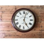 A SINGLE FUSEE CIRCULAR SCHOOL STYLE WALL CLOCK, 39cm dia