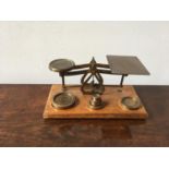 VICTORIAN POST OFFICE SCALES AND BRASS WEIGHTS